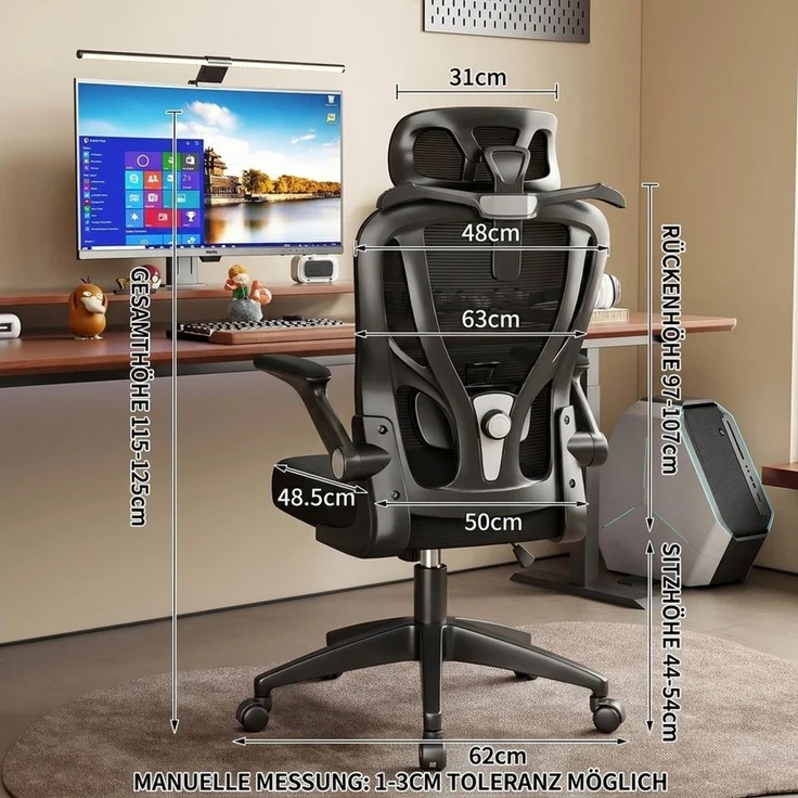 POPOLIC Bürostuhl Ergonomischer, verstellbarer Bürostuhl aus Netzgewebe – schwarz-weiß – Bild 4