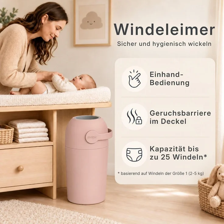 Set Magic Windeleimer, Abfalleimer mit Geruchsstopp, ohne Kassette + Windel – Bild 2