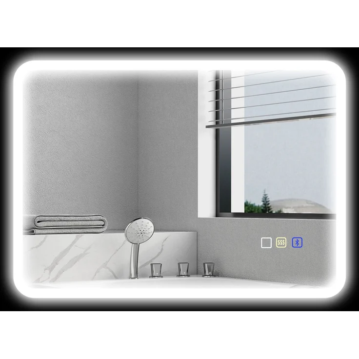 LED-Badezimmerspiegel mit Bluetooth, 50 x 70 cm, Touch-Schalter, dimmbares Licht, 3 Farben, beschlagfrei, Speicherknopf, silber – Bild 2