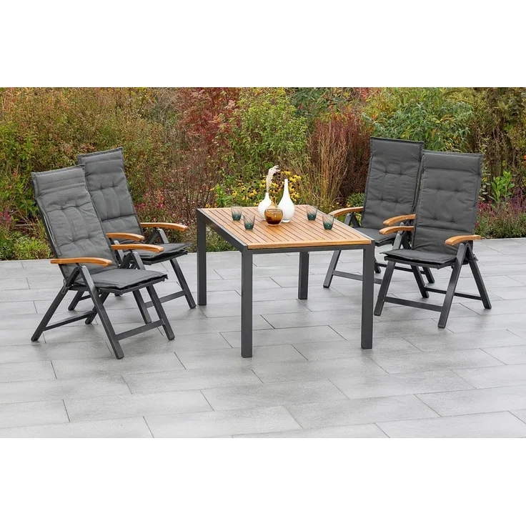 MERXX Garten-Essgruppe Tilos, (5-tlg), 4 Klappsessel mit ausziehbarem Tisch