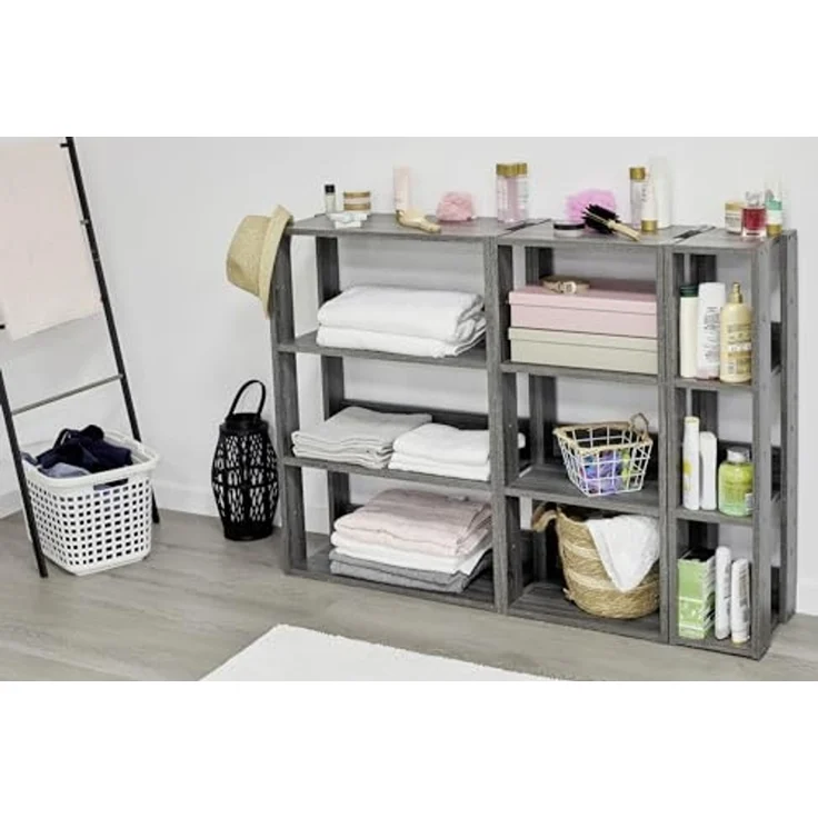 Iris Ohyama, Bücherregal, 3-stufiges Regal, 14 cm breite verstellbare Regale, Stabil, Industriell, Waschküche, Wohnzimmer, Eingangsbereich, Schlafzimmer, Büro - Open Wood Rack OWR-200- Eiche Grau – Bild 6