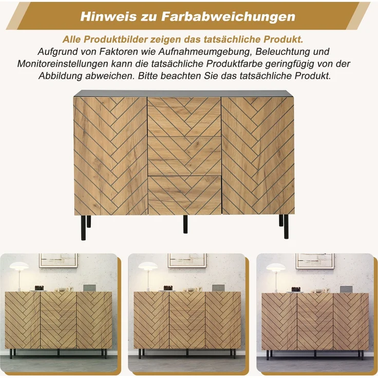 DESVIAE Sideboard mit 3 Schubladen und 2 Schränken 120x76x40 cm Spanplatte Holzoptik Schwarz – Bild 6