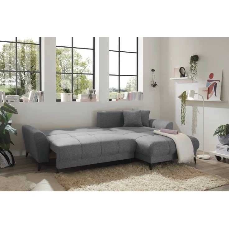 Sofa Bern von ED Exciting Design mit Schlaffunktion Grau, Bettkasten und Lumos Mikrofaserbezug – Bild 2