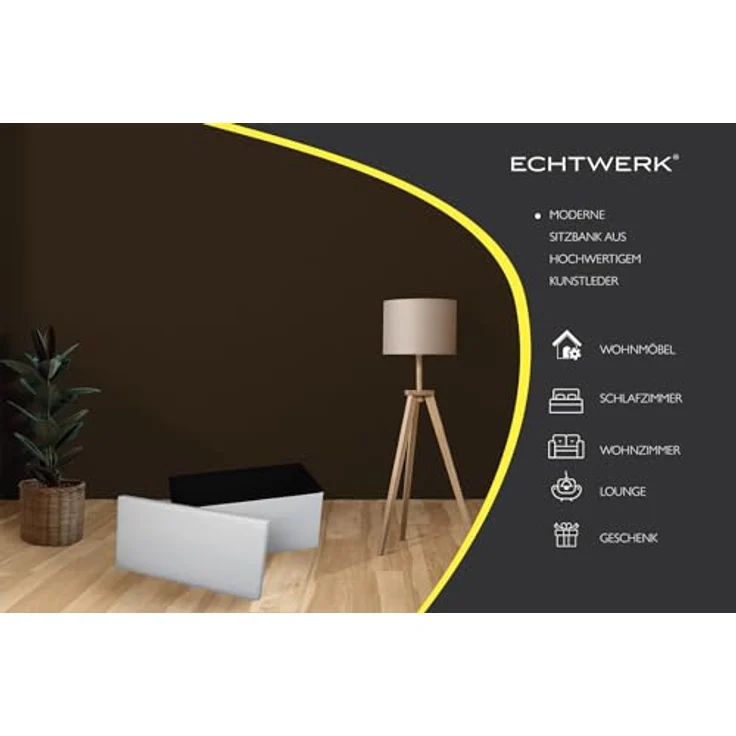 ECHTWERK Sitzbank Faltbare Polsterbank aus hochwertigem Kunstleder, Sitzhocker mit Aufbewahrungsfunktion, Für Wohnzimmer/Schlafzimmer, Bis 300 kg belastbar, Weiß, 76 x 38 x 38 cm – Bild 8