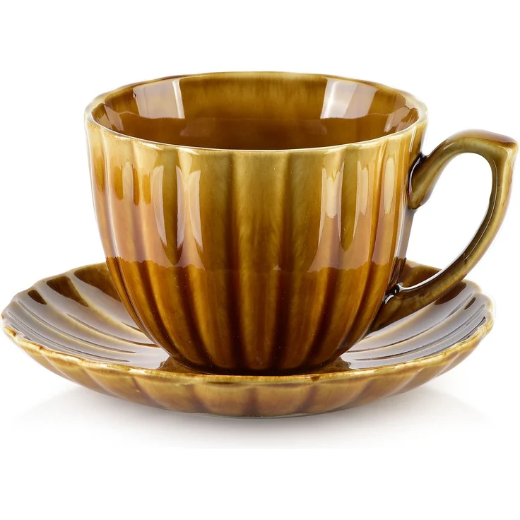 Tasse mit Untertasse Porzellan EVIE HONEY 10x13x7,5 cm / 14,8x2,5 cm Honigfarben 1 Set – Bild 1