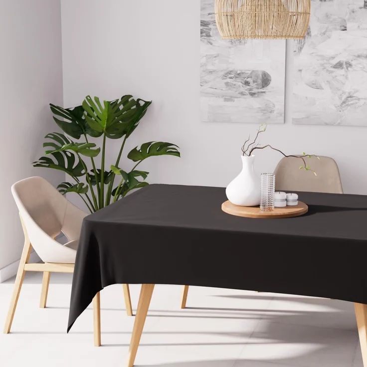 Soleil d'ocre, ALIX Tischdecke 140x200 cm, Schwarz, Wasserabweisendes, schmutzabweisendes Polyester