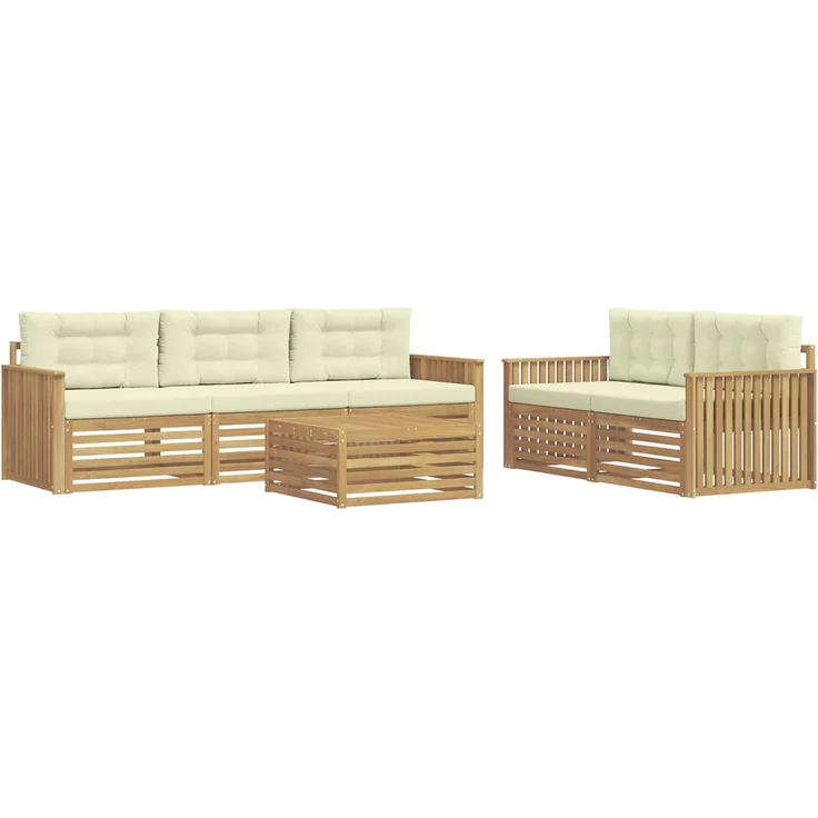 vidaXL Outdoor-Sofagarnitur 6 stk. 5-Sitzer Weiß und Creme 3390040 – Bild 2