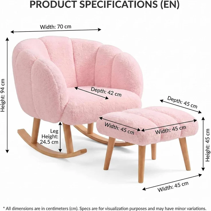 Hanah Home Elegantes Ohrensessel- und Pouf-Set (2-teilig), Rosa, 100% Wellssoft-Stoff, 18 mm Melaminplatte | Perfekt für gemütliche Wohnräume – Bild 3