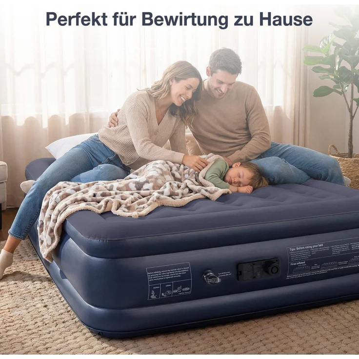Sekey Luftbett mit integrierter Luftpumpe, Luftmatratze selbstaufblasend 2 Personen, 203 x 152 x 46 cm, blau / blau – Bild 2