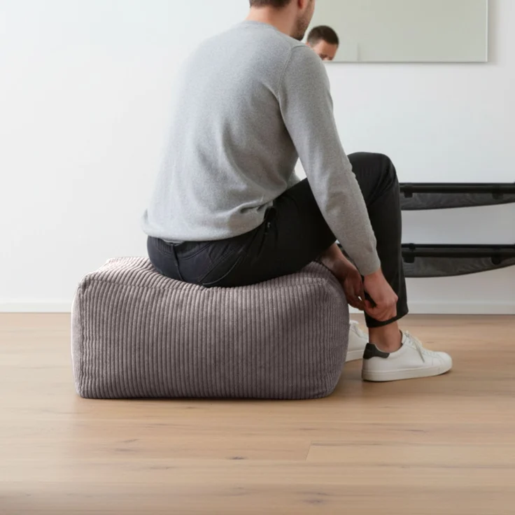 Green Bean® Indoor Sitzhocker Pouf 70x33x28cm EPS-Perlen Füllung & Cordstoff Kuschelig Weich Waschbar - Drinnen Bodenkissen Liegekissen Sitzkissen Sitzhocker Relax-Sessel Kinder Erwachsene Stoff Grau – Bild 5