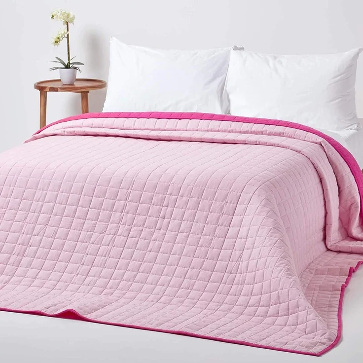 Plaid Gesteppte Tagesdecke aus 100% Baumwolle, pink/rosa, 150 x 200 cm, Homescapes