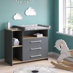 Wickelkommode Oskar Anthrazit/Goldkraft Eiche 113 x 93 cm mit 3 Schubladen Vicco