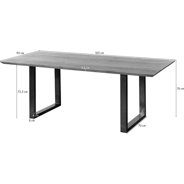 Esstisch Mango 160x90x76 natur lackiert / Epoxid schwarz, U-Beine silber matt EPOXY – Bild 7