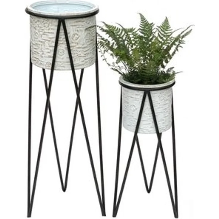 DanDiBo Blumenhocker mit Topf Metall Schwarz Weiß 2er Set Blumenständer 96043 Blumensäule Modern Pflanzenständer Pflanzenhocker – Bild 6