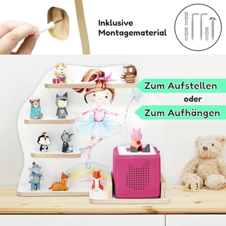 stadtecken Holzregal für Musikbox I passend für die Toniebox und ca. 35 Tonies I Perfekte Aufbewahrung im Kinderzimmer I zum Aufstellen oder Aufhängen (Ballerina) – Bild 7
