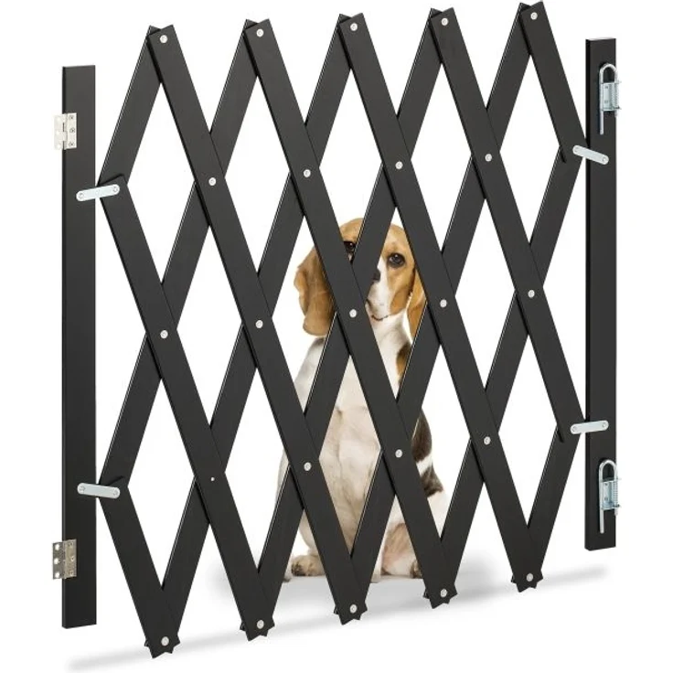 Relaxdays Hundeabsperrgitter ausziehbar bis 126 cm, 70-82 cm hoch, Bambus, Hunde Schutzgitter, für Treppe & Tür, Schwarz – Bild 1
