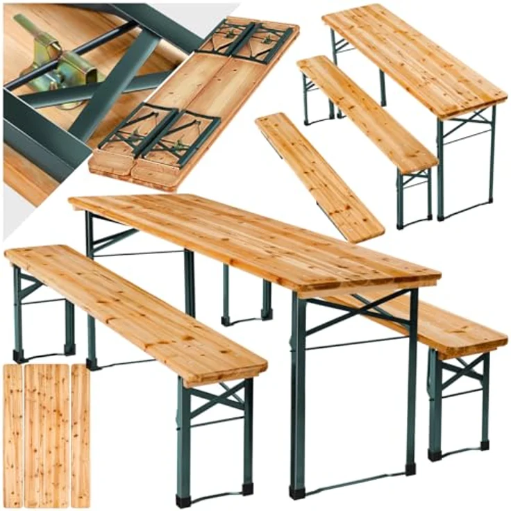 tectake® Bierzeltgarnitur klappbar, Biertisch Klapptisch mit 2X Bierbank, Gartenmöbel Set, Camping Zubehör, Klapptisch Esstisch, Camping Tisch faltbar, Balkontisch, Campingtisch klappbar – Bild 2