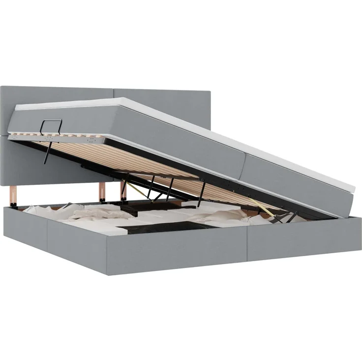 vidaXL LED-Speicherbett mit Matratze Hellgrau 200 x 200 cm Stoff 3372375 – Bild 2