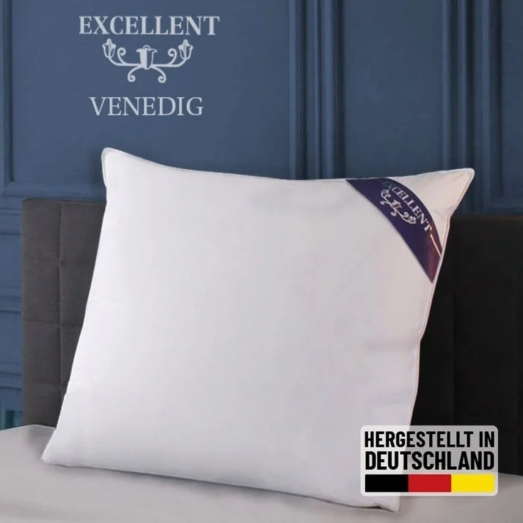 Excellent 3-Kammer-Kopfkissen Venedig, 1-tlg. oder 2 tlg. Hergestellt in Deutschland!, Füllung: weiße neue Daunen und Federn, Klasse I, 60% Daunen / 40% Federn (Außen), weiße neue Federn, Klasse I, 100% Federn (Innen), Bezug: feiner Daunen-Batist, 100%... – Bild 1