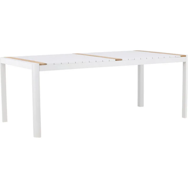 Gardenson Gartentisch, Weiß, Teakholz, 75x200x100 cm, Gartenmöbel aus Holz und Metall