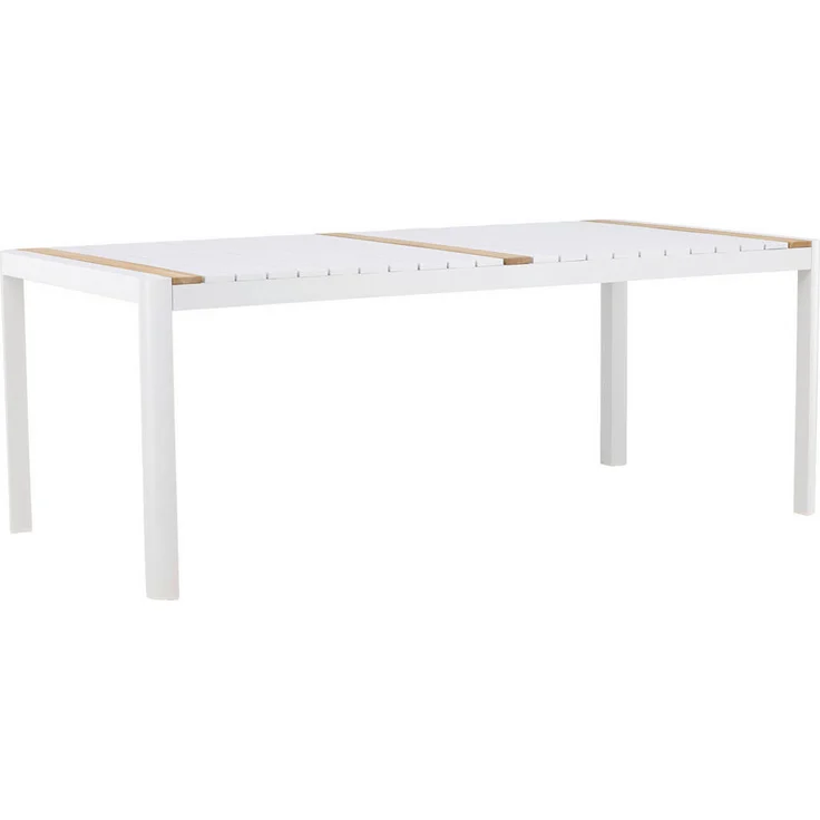 Gardenson Gartentisch, Weiß, Teakholz, 75x200x100 cm, Gartenmöbel aus Holz und Metall