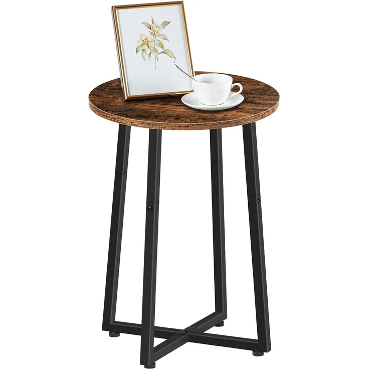HOOBRO Beistelltisch Rund, Couchtisch mit Stabilem X-Förmigem Metallrahmen, 40 cm Nachttisch Kleiner Tisch für Wohnzimmer, Schlafzimmer, Vintagebraun und Schwarz EBF95BZ01 – Bild 1