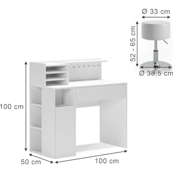 Schreibtisch Weiß 2 Teile, mit Hocker Vicco – Bild 4