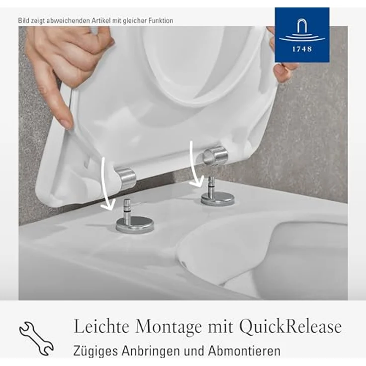 Villeroy & Boch Antao WC-Sitz - Toilettendeckel mit Absenkautomatik - Abnehmbarer, bruchsicherer Toilettensitz aus Duroplast - Original Ersatzteil - Klodeckel in D-Form - Weiß Alpin, glänzend – Bild 4