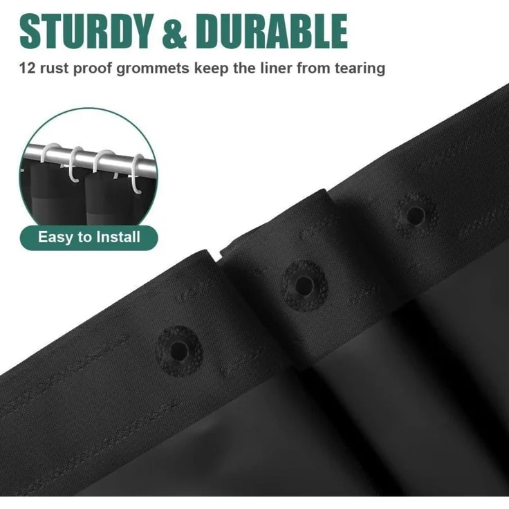 Duschvorhang Anti-schimmel Wasserdicht Schnelltrocknend PEVA 180x180 cm Schwarz – Bild 7