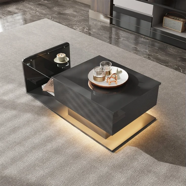 BlingBin Couchtisch (1-St, Höhenverstellbarer Couchtisch mit Ausziehbarer Ablage und Stauraum), LED-Beleuchtung für Ihr Wohnzimmer, 100×50×33CM – Bild 5