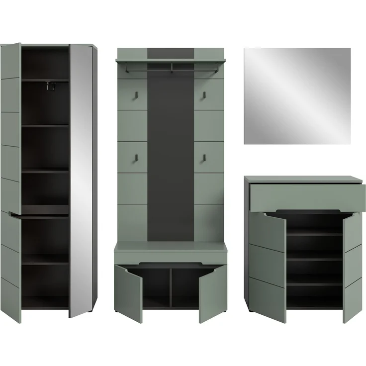 Garderobenkombination (B/H/T: 255x190x37 cm) in Smoke Green Nachbildung – Bild 3