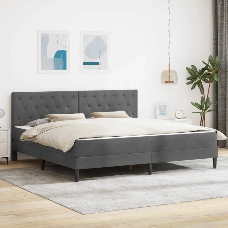 vidaXL Bettgestell mit Matratze Dunkelgrau 180x200 cm Samt 3415067 – Bild 1