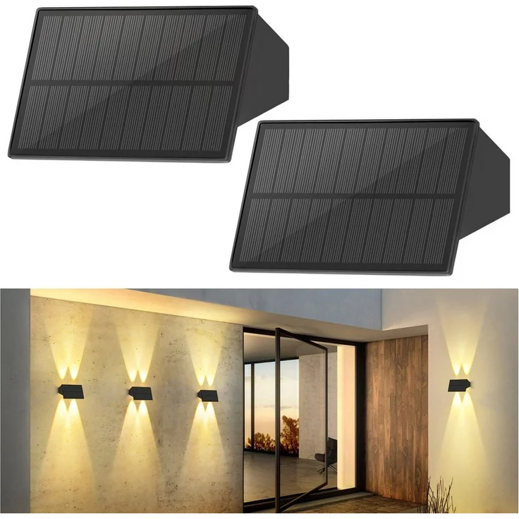 Nettlife LED Außen-Wandleuchte Solar 2ER Up Down Aussenbeleuchtung Kabellos 3000K, LED fest integriert, Warmweiß, Solar Aussenleuchte für Wand Zaun Terrasse Balkon – Bild 1