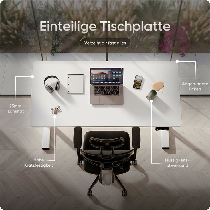 DESKSPACE PRO Plus Elektrisch höhenverstellbarer Schreibtisch, 180x80 cm Stehpult mit Memory-Funktion, Weiße Tischplatte, Weißes Gestell – Bild 8