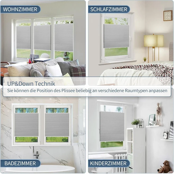 Verdunklungsplissee Klemmfix ohne Weiß-hellgrau B65 x H130 cm – Bild 3