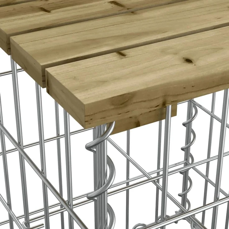 DELUKE® Gartenbank Gabionen INO aus Stahl 92x71x65,5cm Kiefernholz Braun Gabionenbank Gartenbank mit Sitzfläche aus Gabionen Steinkorb Gabionengitter Ziergabione Drahtkorb befüllbar – Bild 3