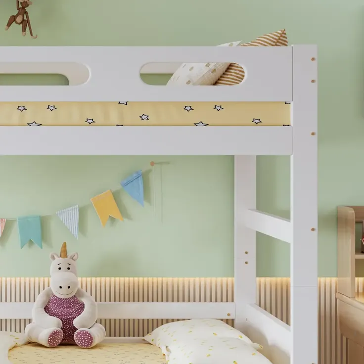 Etagenbett mit 2 Schlafgelegenheiten und Lattenrost, 90x200 cm, Kinderbett mit Rausfallschutz, umbaufähig zu 2 Einzelbetten, Holz – Bild 4