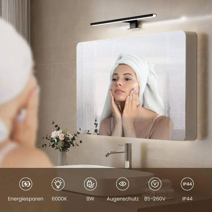 EMKE Spiegelleuchte LED L: 40cm 8W IP44 Wandlleuchte Badezimmer Wohnzimmer, LED fest integriert, Kaltweiß, Neutralweiß, Chrom oder Schwarz – Bild 2