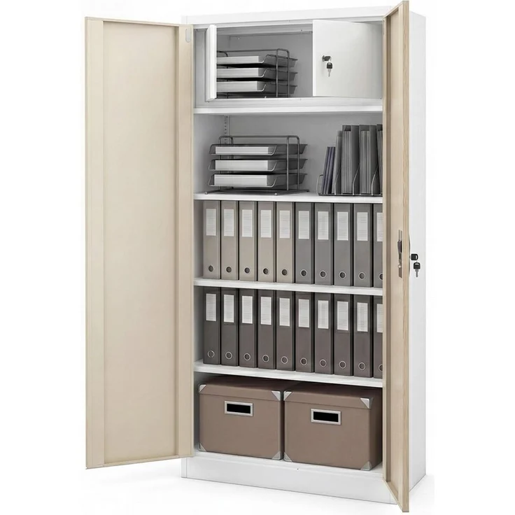 Jan Nowak Aktenschrank Büroschrank Metall mit Schließfach, 185x90x45 cm | Ordnerschrank, Dokumentenschrank, Archivschrank für 48 Ordner, 3 Fachböden je 50 kg, separates Schließfach, 3-Punkt-Schloss – Bild 3