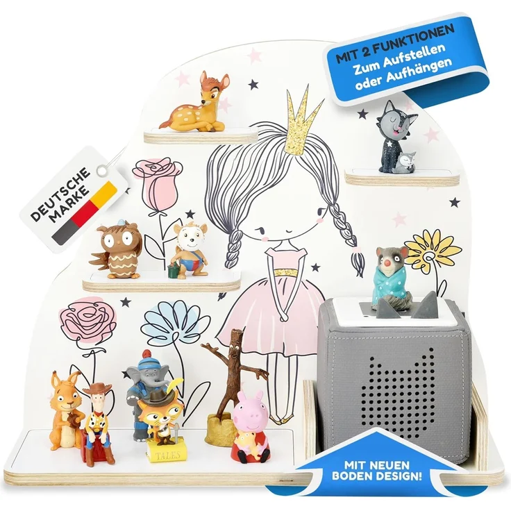 stadtecken Holzregal für Musikbox I Giraffe, mittel I Geeignet für die Toniebox und ca. 30 Tonies I Perfekte Tonie Aufbewahrung im Kinderzimmer I Zum Aufstellen oder Aufhängen – Bild 1