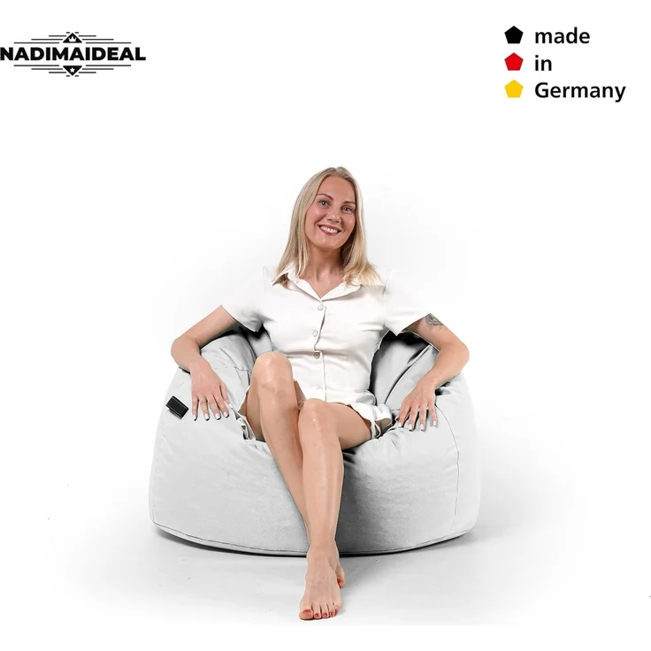 Nadimaideal Sitzsack Tropfenform Kastanie | Bodenkissen für Kinder & Erwachsene | Indoor & Outdoor | Gaming Sitzsack - Sitzkissen - Beanbag | Füllung EPS Perlen (Weiß, XXL-Durchmesser 88 cm) – Bild 2