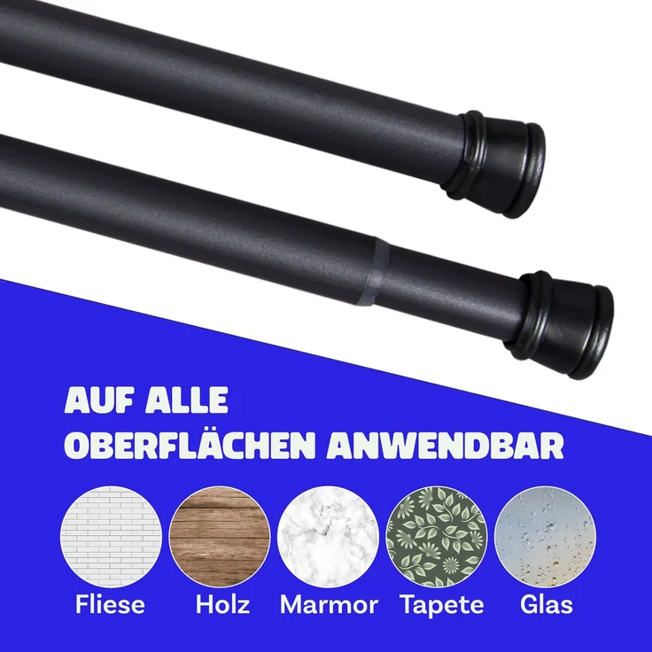 Verstellbare Vorhangstange - Spannstange zum Klemmen Schwarz Ø22/25 mm 60-90 cm – Bild 4