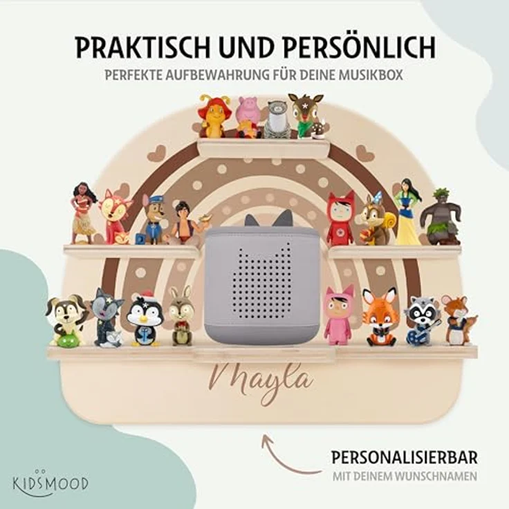 Kidsmood - Tonie Regal personalisiert mit Namen – Wandregal für Toniebox 2 & Figuren | Abgerundete Ecken & Kanten Inkl. Metallplättchen für Tonie Hörfiguren | Kinderzimmer Regal für Mädchen & Jungen – Bild 6