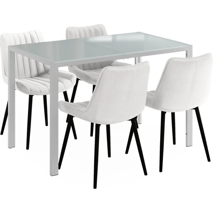 Esstisch Set Grand Weiß 120 x 70 cm mit 4 Stühlen (Beige) Vicco – Bild 1