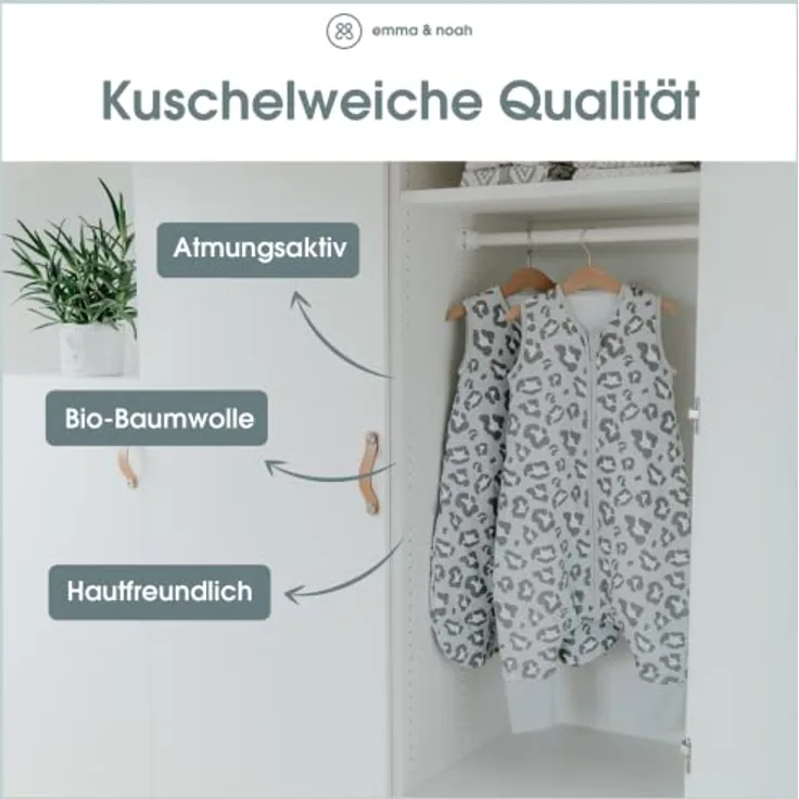emma & noah Baby Schlafsack 2.5 TOG, Strampelsack für den Herbst und Winter in vielen Farben, Bio-Baumwolle, OEKO-TEX Zertifiziert, Schlafsack für Neugeborene (Punkte Mint, 90 cm)