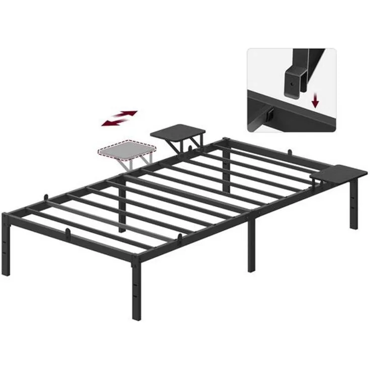 VASAGLE Doppelbettgestell, Bettrahmen, Bettgestell aus Metall, mit Aufbewahrungsregalen, Gästebett, passend für 90 x 200 cm Matratze