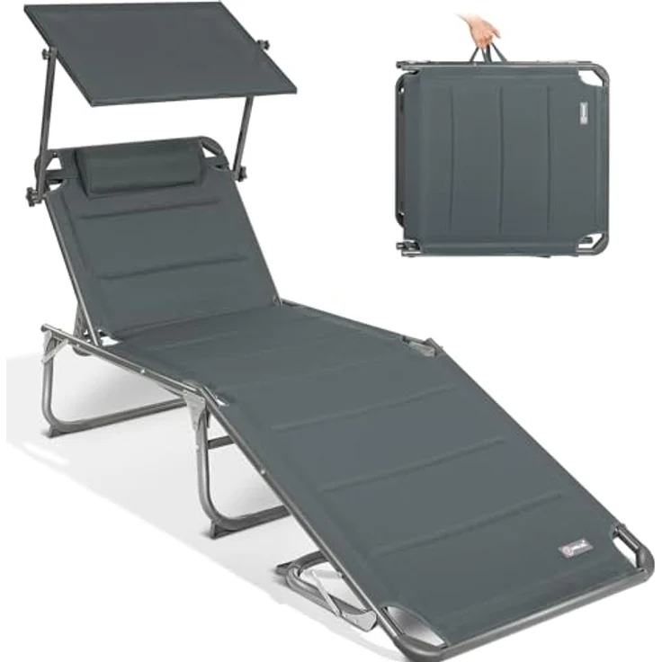 HOMECALL XXL-Sonnenliege aus Aluminium mit Dach und Quick-Dry-Schaum, max. Belastung bis 150 kg, Textilene anthrazit, 200x70 cm – Bild 2