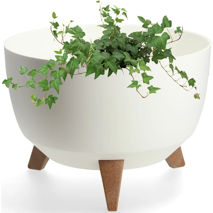 KADAX Blumentopf, Blumentopfabdeckung auf Beinen, Einsatz, Blumenständer, 33 cm, weiße runde Schüssel – Bild 5