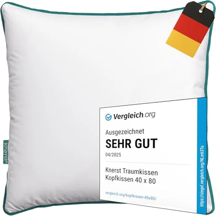 KNERST Kopfkissen Kopfkissen Fitform Technologie 100% Polyester, Füllung: FitForm Technologie – 100% Polyester, ergonomisches Schlafkissen ideal für jede Schlafposition, Kissen mit eleganter, grüner Biese – Bild 2