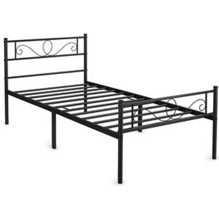 Yaheetech Metallbett mit Kopf- und Fußteil & Lattenrost, Schwarz, 90x190 cm – Bild 6